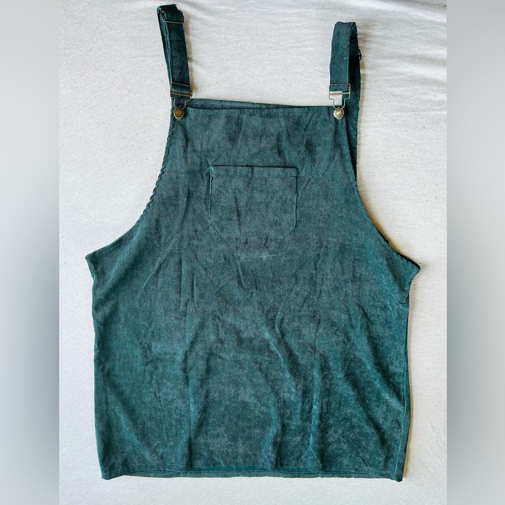 Green corduroy overall dress with pockets